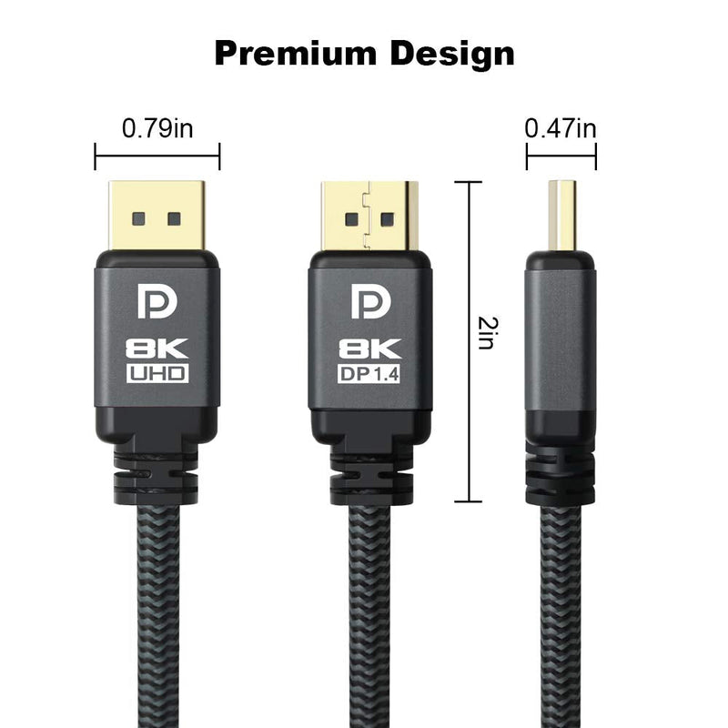 8K DisplayPort 1.4 Cable 10ft, Yauhody 32.4Gbps DP 1.4 Cable VESA Certified, 8K@60Hz, 7680x4320, 4K@240Hz, 144Hz, 2K@240Hz 165Hz, HBR3 HDR10 HDCP 2.2 Nylon Braided 8K DP to DP 1.4 Cord for Gaming 10 Feet Gray