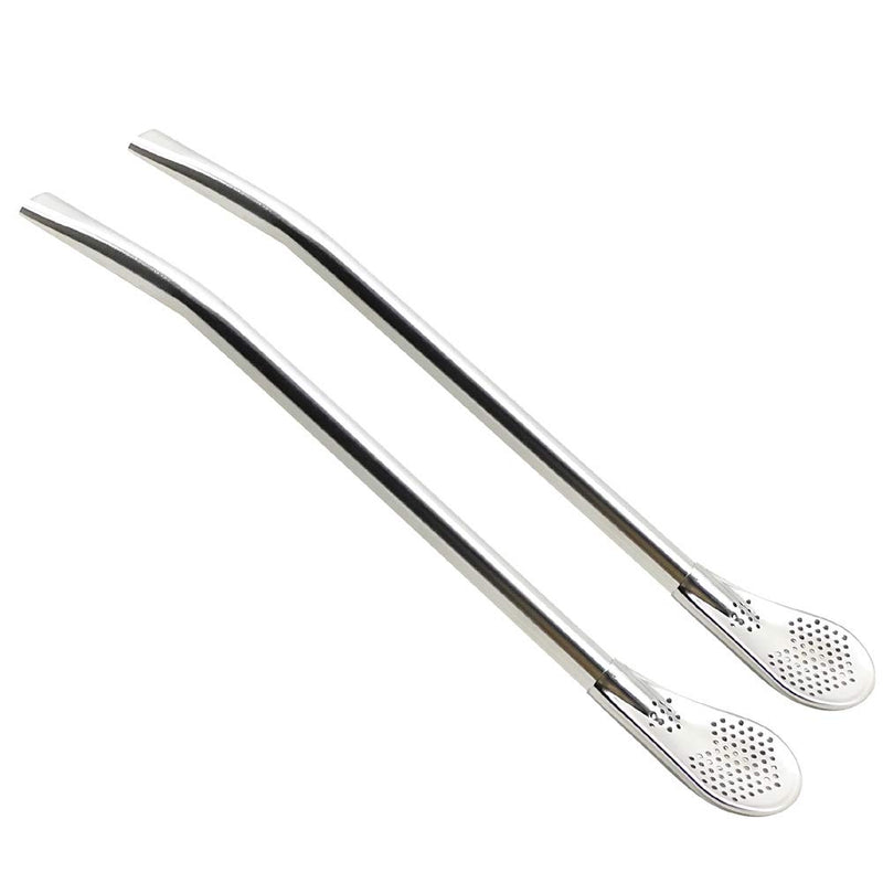GFDesign Yerba Mate Bombilla Gourd Drinking Filter Straws 304 Food-Grade 18/8 Stainless Steel - Set of 2 with 2 Cleaning Brushes - 7" Long 7"