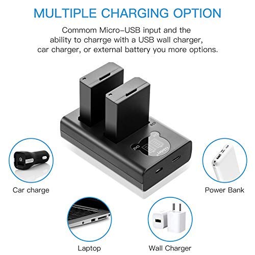 OJelay LP-E10 Battery 2 Packs Replacement Battery 1020mAh with Dual Battery Smart LED Display Charger Compatible with Canon EOS 1100D,1200D,1300D,Kiss X50,X70,Rebel T3,T5,T6 …