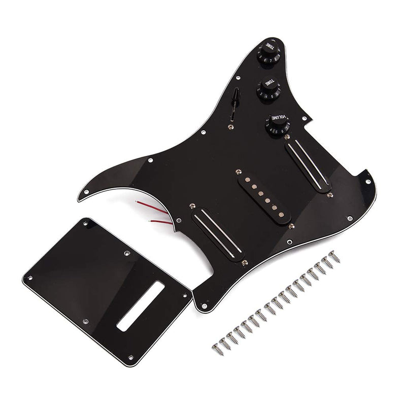 Alnicov Black 3-ply SSS Dual Rail Pickups Loaded Prewired Pickguards for 11 Hole Electric Guitar,black