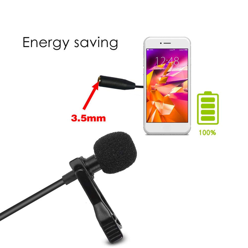 cigemay Lavalier Microphone for Phone, Lapel Microphone Omnidirectional Clip Condenser Mic, 360 ° Rotating Tie Clip Microphone, 3.5MM Jack for Smartphone Android, Windows