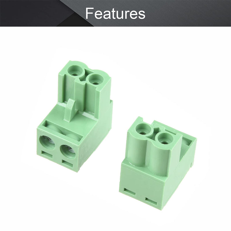 Fielect 20Pcs 5.08mm Pitch 2P PCB Screw Terminal Block Connector 300V 15A Pluggable Teminal Blocks Connector 2EDGK-5.08 Green