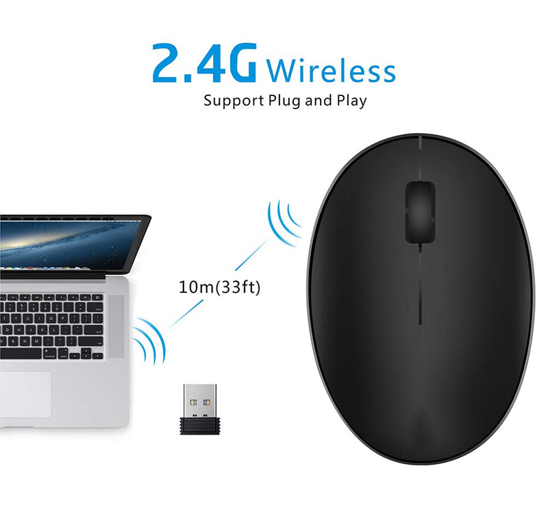 TENMOS Mini Rechargeable Wireless Mouse, 2.4GHz Optical Travel Mouse Silent Wireless Computer Mice with USB Receiver, Auto Sleeping, 3 Buttons, 1000 DPI Compatible with Laptop, PC, Chromebook (Black) black