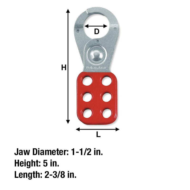 Master Lock 421 Lockout Tagout Hasp with Vinyl-Coated Handle and Extended Jaw, Red 1-1/2" Inside Jaw Diameter