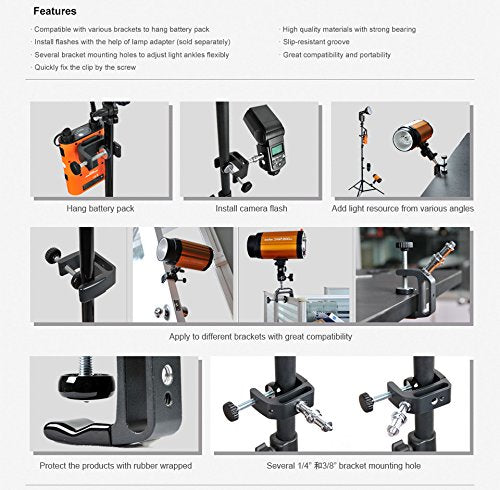 Godox Q-Type Mulit-Functional Clip Mount, 1/4"-20, 3/8"-16 Multi Interface for Bracket Mount Flash Speedlite Strobe Monolight