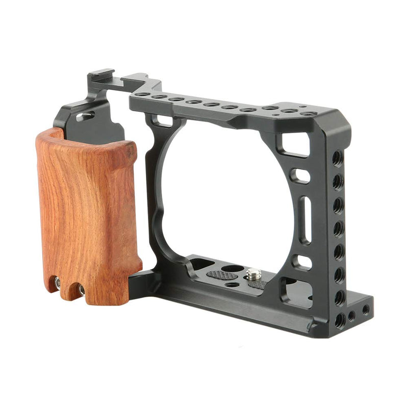 NICRYRIG Cage Kit for A6500 A6400 Sony Mirrorless Camera, with Wooden Handle Grip M2.5 Screw - 110
