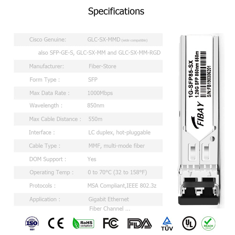1.25G SFP SX 1000Base-SX Multi-Mode Mini GBIC 850nm MMF 550m LC DOM Transceiver Module for Cisco GLC-SX-MMD GLC-SX-MM SFP-GE-S Ubiquiti UF-MM-1G Finisar D-Link Brocade and More 4 Pack 1000BASE-SX: 550m (4Pack) for Cisco/Ubiquiti