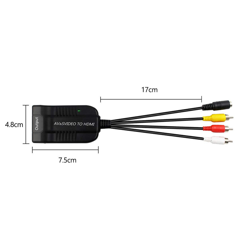 Female AV S Video to Hdmi Video Converter Adapter, Female S Video Input Port,Female AV(CVBS) Input Port,Hdmi Output with Micro Cable for HDTV DVD