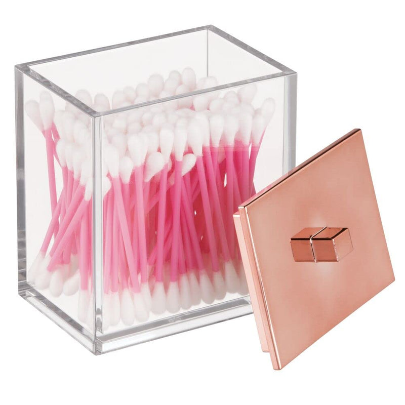 [AUSTRALIA] - mDesign Plastic Bathroom Storage Jars, Vanity Decor Accessory, Countertop Organizers; Soap Dispenser, Toothbrush Holder, Toothpaste Caddy, Rinsing Cup; Lumiere Collection - Set of 4 - Clear/Rose Gold 