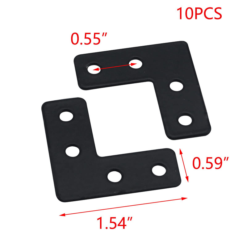 T Tulead L-Shape Corner Braces Flat Corner Brackets Black Right Angle Mending Repair Plates Iron Corner Brackets 1.54"x0.59",Pack of 10 with Screws L-Shape,1.54",Black