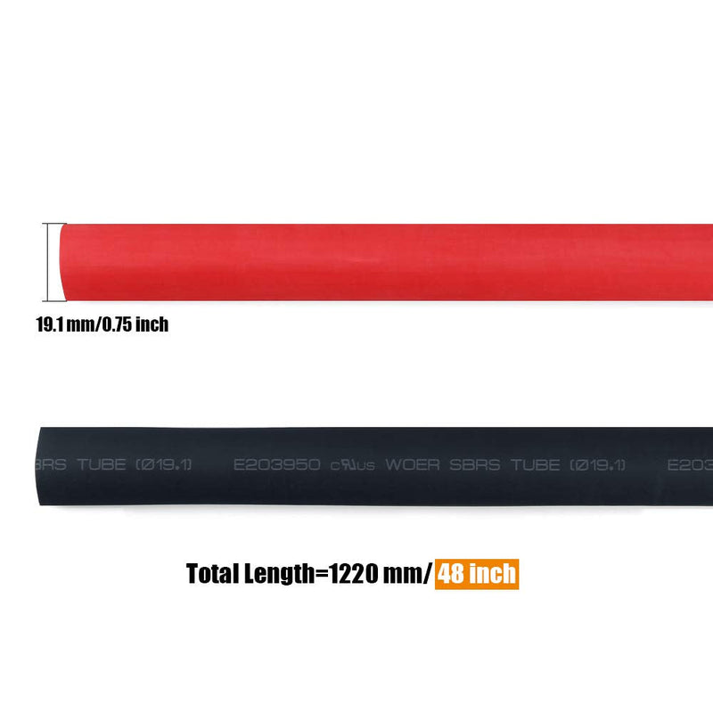 URBEST Heat Shrink Tubing Dual Wall Heat shrink tubing 3/4'' Heat Shrink Tube 3:1 Adhesive-Lined Heat Shrinkable Tubing BLACK & RED, 2 Pack, 1.22M/4Ft long