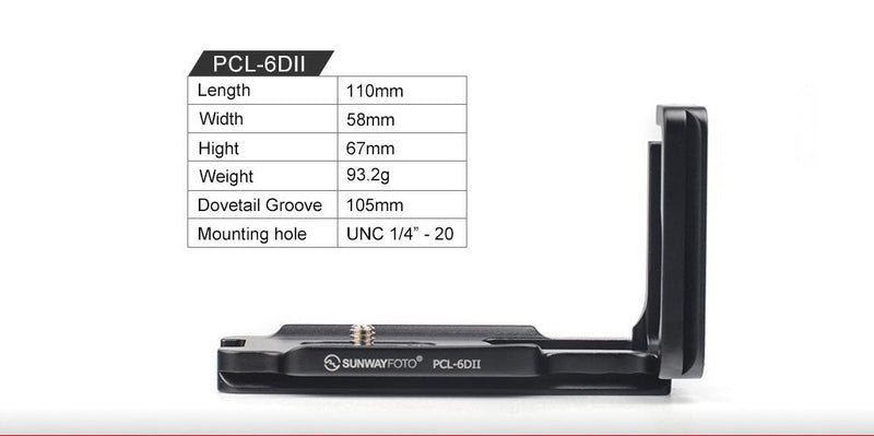 SUNWAYFOTO PCL-6DII Dedicated L Plate for Canon EOS 6D Mark II Camera Arca/RRS Compatible