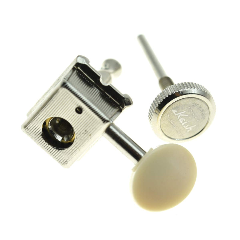 KAISH 6 Inline Guitar Vintage Style Locking Tuners Guitar Tuning Keys Guitar Lock Machine Heads for Strat Tele Nickel with Ivory Button