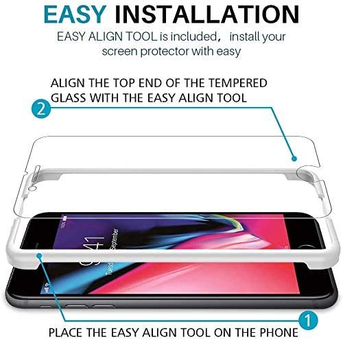 3 Pack LϟK Screen Protector Compatible for iPhone SE 2020, iPhone 8, iPhone 7, Tempered Glass Case Friendly, Installation Tray - Gray