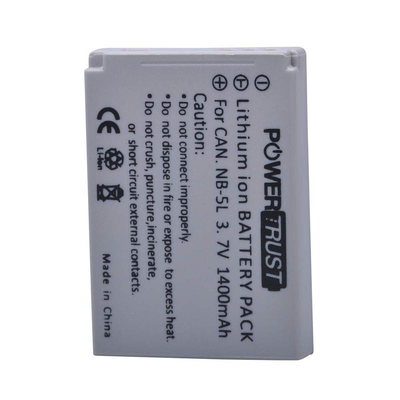 PowerTrust 1400mAh NB-5L Battery (2-Pack) for Canon PowerShot S100 S110 SD700 is SD790 is SD800 is SD850 is SD870 is SD880 is SD890 is SD900 is SD950 is SD970 is SD990 is SX200 is SX210 is SX220 is