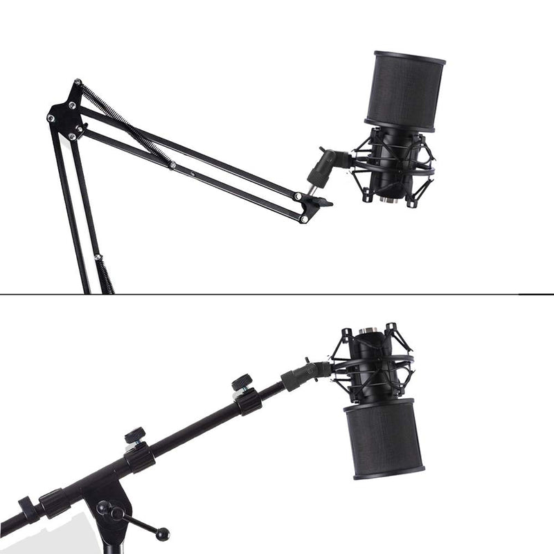 [AUSTRALIA] - Microphone Shock Mount with Pop Filter, Anti-Vibration Suspension Universal Microphone Mount Holder for 46mm-53mm Diameter Mic with Screw Adapter Cable Ties Black 