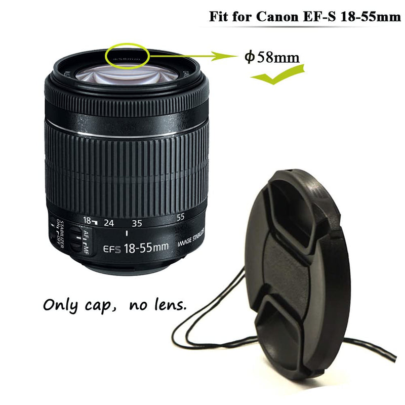 [2Packs]58mm Snap-On Lens Cap for Canon EOS 2000D（Rebel T7）w/ EF-S 18-55mm f/3.5-5.6，EF-S 55-250mm f/4-5.6 Lens，for Nikon AF-P DX NIKKOR 70-300mm f/4.5-6.3G and Other 58mm Lens