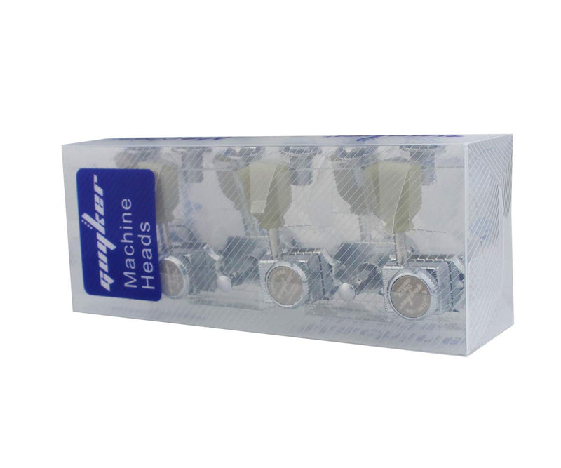 [AUSTRALIA] - Guyker 6Pcs Guitar Locking String Tuning Pegs (3R + 3L) – 1:15 Vintage Deluxe Style Tuners Key Machine Heads Set with Keystone Knob Replacement for Les Paul Style Electric or Acoustic Guitar - Chrome 