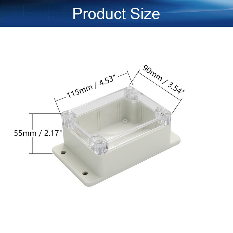 [AUSTRALIA] - Heyiarbeit ABS Plastic Junction Box Dustproof Weatherproof IP67 Electrical Box Universal Project Enclosure Pale Pale Grey with PC Transparent/Clear Cover and Fixed Ear 4.53"x3.54"x2.17"(115x90x55mm) 115x90x55mm 
