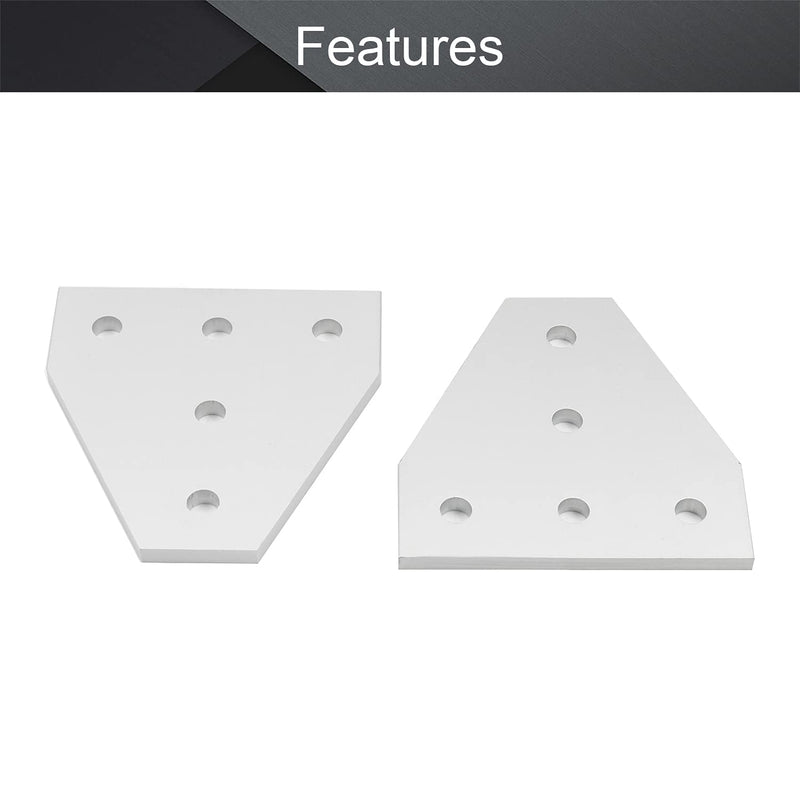 MroMax 5 Pcs Aluminum Alloy Outside Joining Plate 2.36" x 2.36" x 0.16" (L x W x T) with 5Hole Joint Bracket Silver
