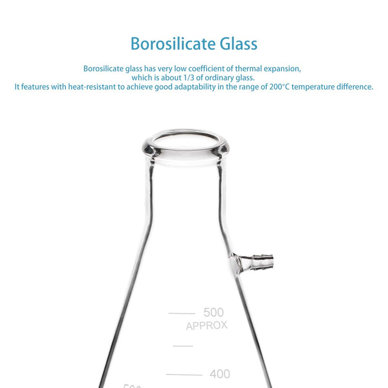 StonyLab Glass 500ml Heavy Wall Borosilicate Glass Filtering Flask, Bolt Neck with Tubulation, 500ml 500 ml