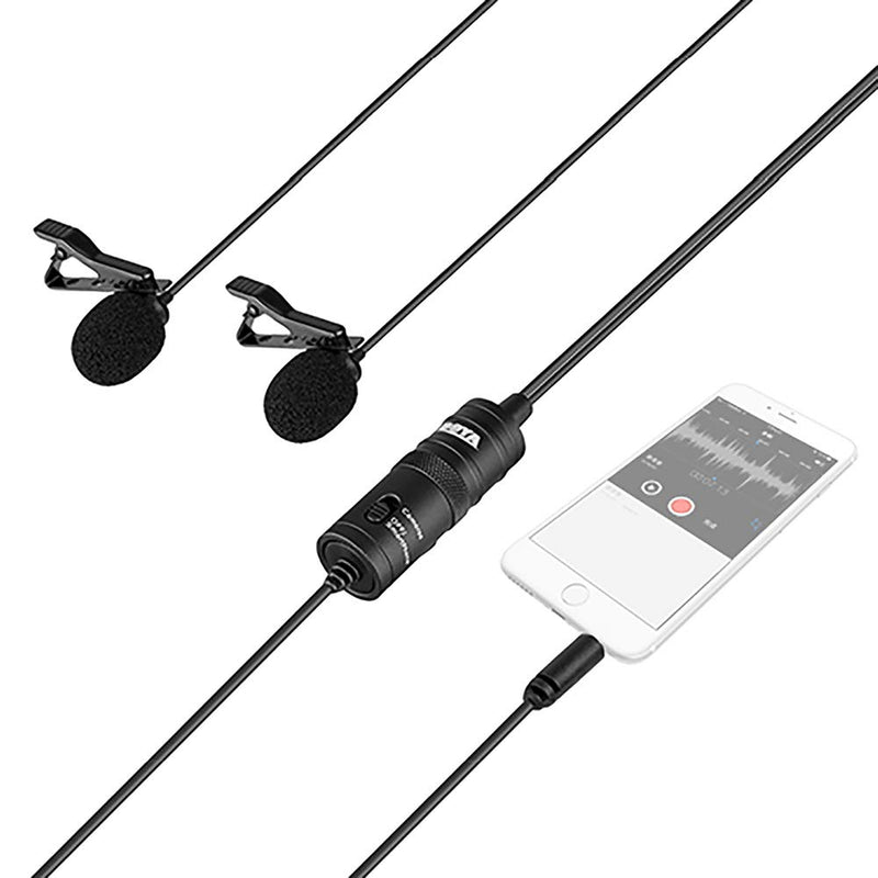 boya-mic BY-M1DM Dual Lavalier Universal Microphone Omni-Directional Clip-on Lapel Mic with a 1/8" Stereo Connector for iPhone Samsung Smartphones Canon Nikon DSLR Cameras - Updated Version of by-M1 Multi Use