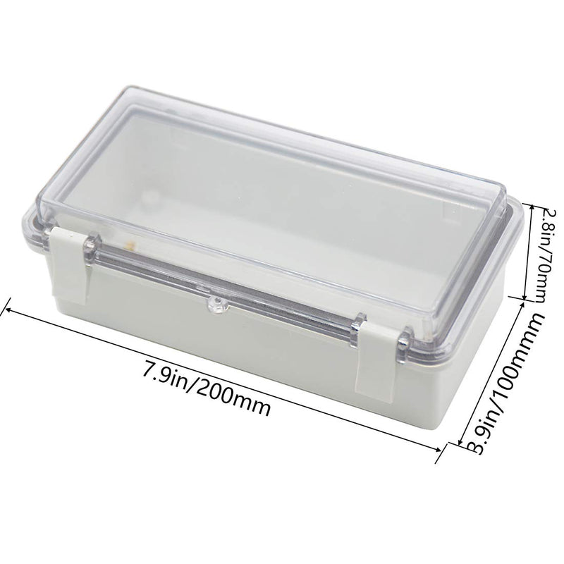 [AUSTRALIA] - Zulkit Junction Box ABS Plastic Dustproof Waterproof IP65 Electrical Boxes Hinged Shell Outdoor Universal Project Enclosure Grey Clear Transparent Cover 7.9 x 3.9 x 2.8 inch (200x100x70mm) 7.9" x 3.9" x 2.8" 