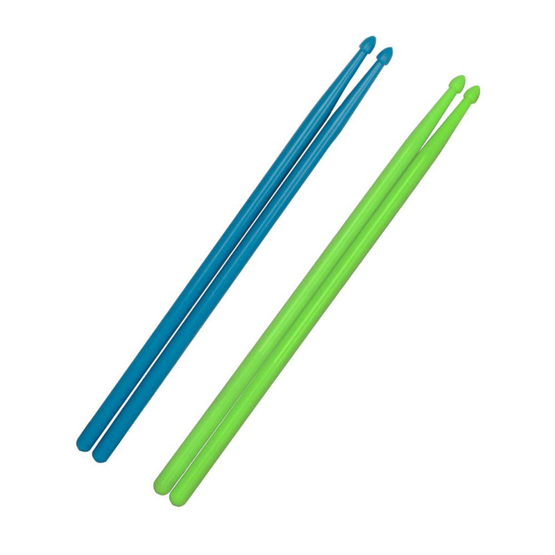 Mowind 5A Nylon Drumsticks for Drum Set Lightweight Drum Sticks 2 Pairs Blue and Green