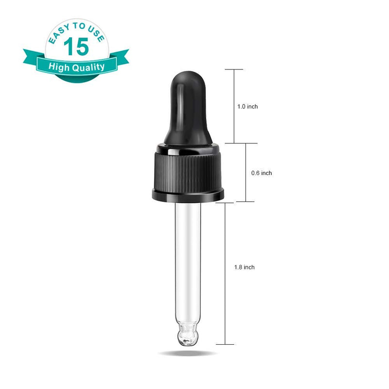 Droppers for Essential Oils, YGDZ 15 Pack 15ml (1/2 Ounce) Glass Eye Dropper Tops - Fit for DoTerra Young Living 15ml Essential Oil Bottles