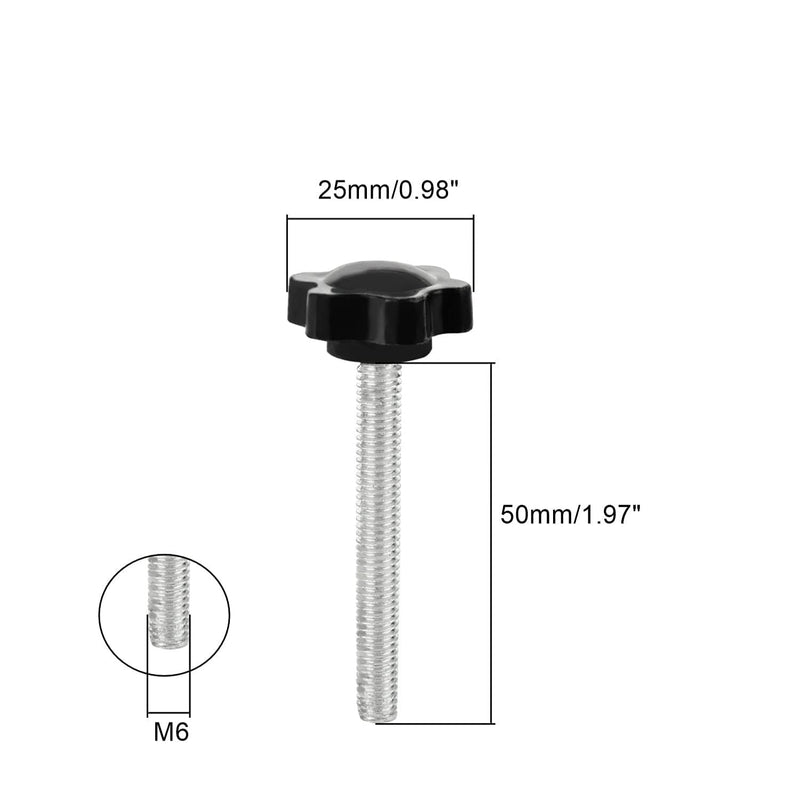 MroMax 16PCS M6x50mm Star Handle Knob Thread Replacement Tightening Screw Quick Disassembly Replacement Parts Clamping Handle Grip Screw Knob Black