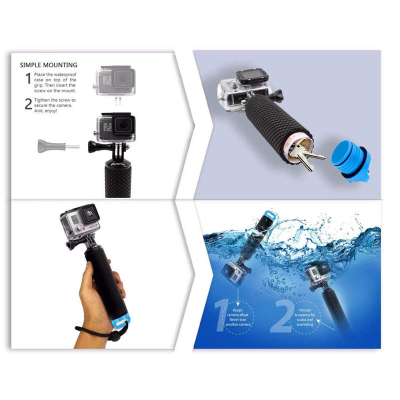 Waterproof Floating Hand Grip for GoPro Camera Hero 8 7 Session Hero 6 5 4 3+ Yi 4K Sjcam sj4000 Under Water Sport Action Cameras Handler Accessories (Blue) Blue