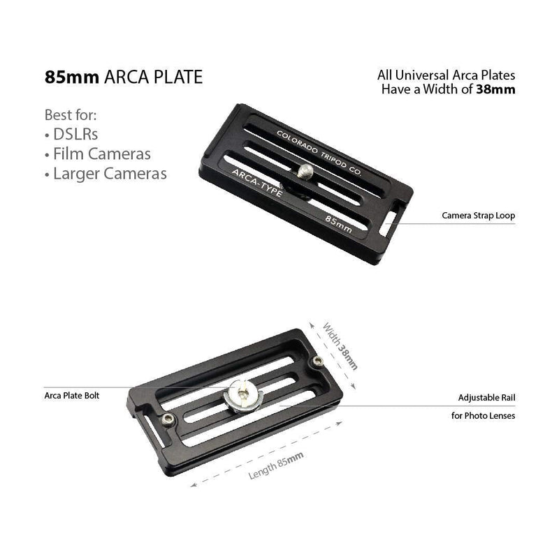 85mm Universal Arca Swiss Quick Release Plate for Tripod Ball Head with Hand-Adjustable Stainless Steel Screw & Removable Rear Stopper - Gunmetal Color by Breakthrough Photography 85mm
