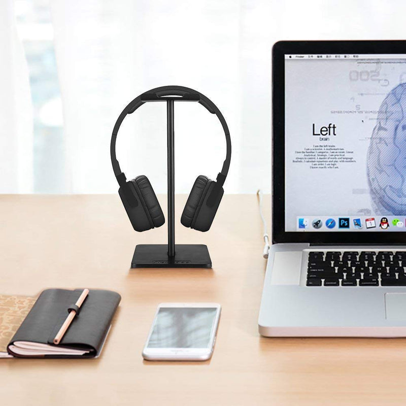 Headphone Stand Headset Holder- Gaming Headset Holder with Aluminum Supporting Bar Flexible Headrest Anti-Slip Earphone Stand for All Headphones, Black