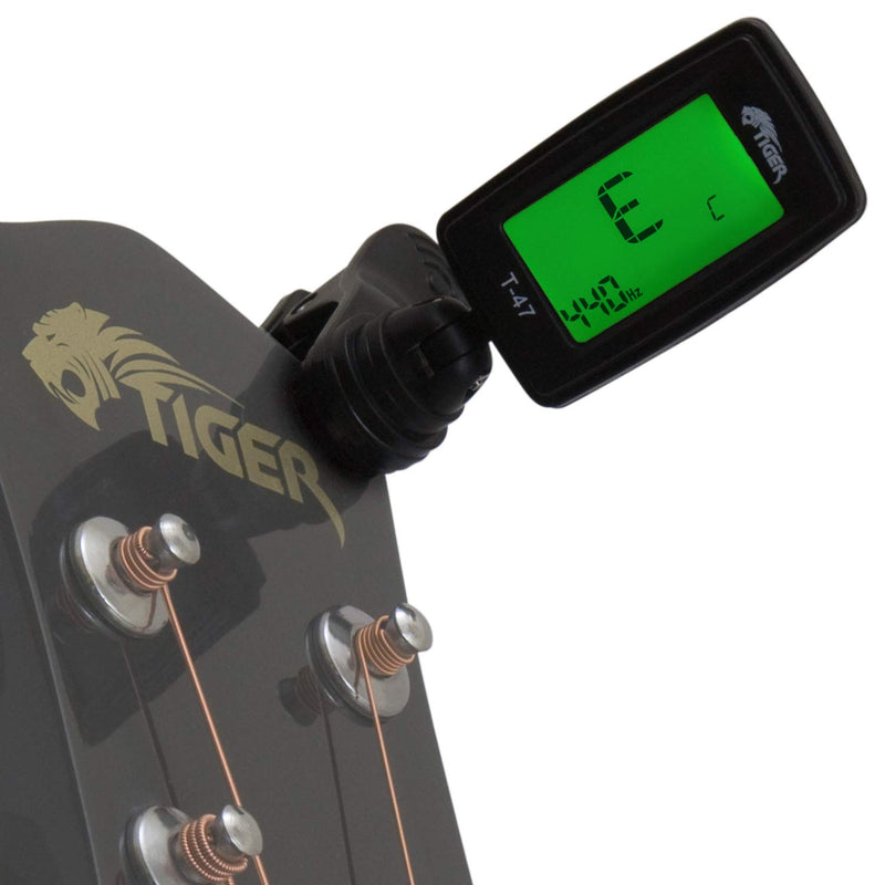 TIGER T47-2-PACK | Clip On Digital Chromatic Tuner | for Acoustic, Electric, Bass Guitars, Banjo, Ukulele, Violin | Black | Pack of 2