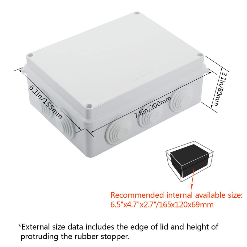 LeMotech ABS Plastic Dustproof Waterproof IP65 Junction Box Universal Electrical Project Enclosure White 7.9 x 6.1 x 3.1 inch (200 x 155 x 80 mm) 7.9" x 6.1" x 3.1"