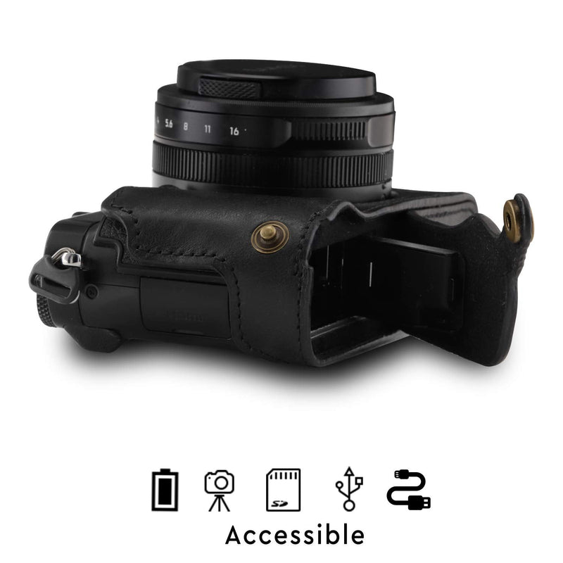 [AUSTRALIA] - MegaGear MG1563 Ever Ready Genuine Leather Camera Half Case Compatible with Panasonic Lumix DC-LX100 II - Black One Size 
