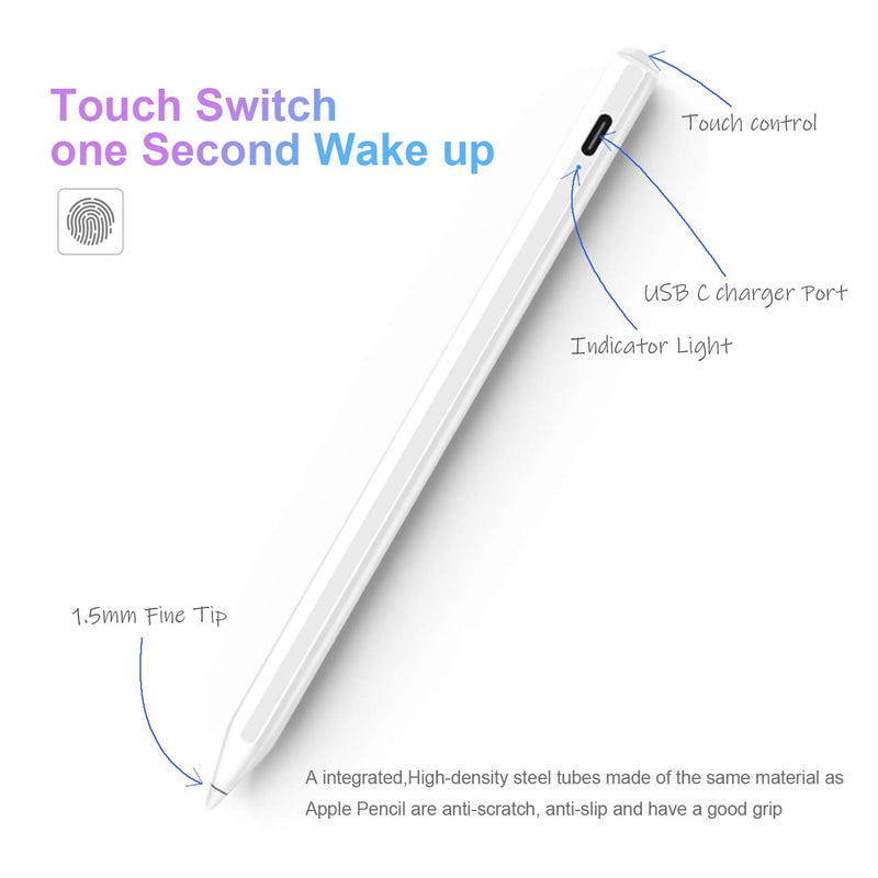 Stylus Pen for iPad with Palm Rejection,White Active Pencil Compatible with (2018-2020) iPad Pro (11/12.9 Inch),iPad 6/7 Gen,iPad Mini 5th ,iPad Air 3rd for Precise Writing/Drawing white