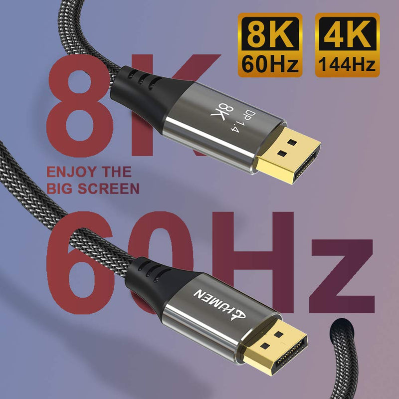 DGHUMEN 8K DisplayPort Cable, DP1.4 HBR3 Cable, Support 8K@60Hz/4K@144Hz, 32.4Gbps, HDR, HDCP for PC, Laptop, HDTV (3.3ft/1M) 3.3ft/1M