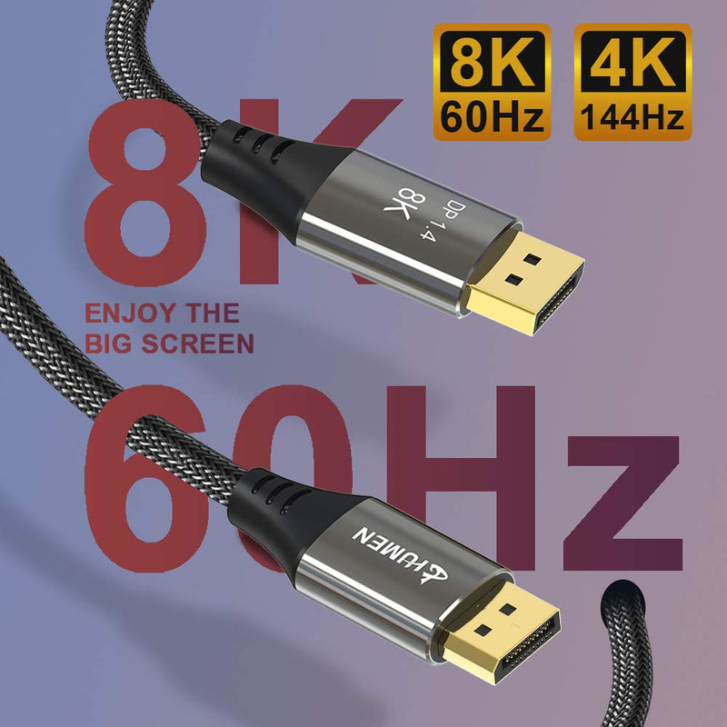 DGHUMEN 8K DisplayPort Cable, DP1.4 HBR3 Cable, Support 8K@60Hz/4K@144Hz, 32.4Gbps, HDR, HDCP for PC, Laptop, HDTV (1.6ft/0.5M) 1.6ft/0.5M