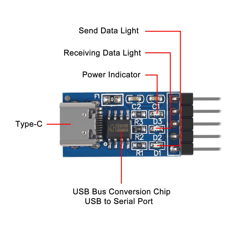 D-FLIFE 4pcs Type C USB to TTL Serial Port ch340n Module Upgrade MCU Download Brush line