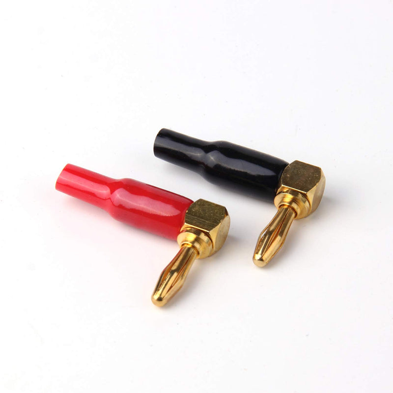 10pcs Right Angle Speaker Plugs 4mm/0.16" 90 Degree Speaker Connector Right Angle Banana Plugs for Speaker Wire (Red and Black) by HRLORKC