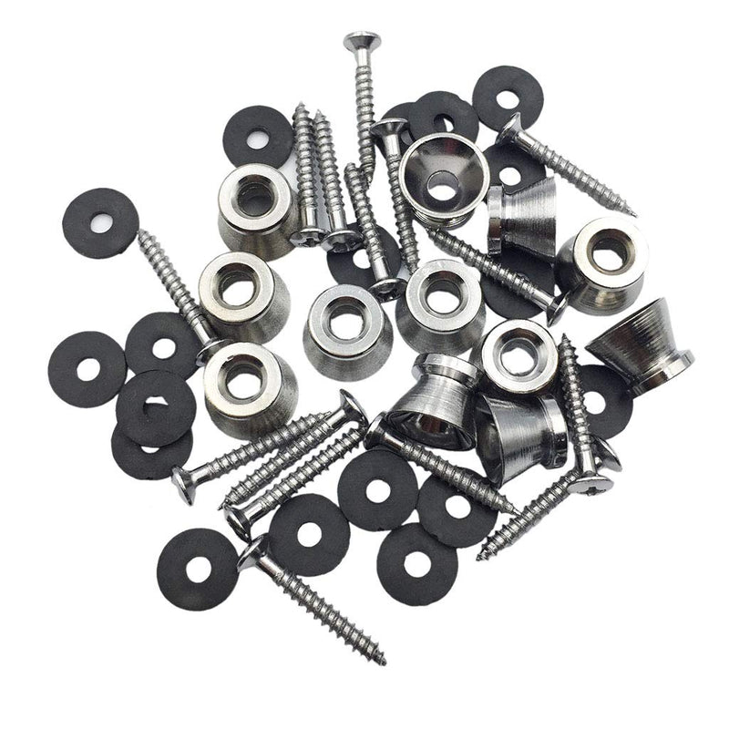 Pakala66 Metal Strap Buttons End Pins with Mounting Screws for Electric Acoustic Guitar, Bass, Ukulele (Silver-10 Pack) Silver-10 Pack