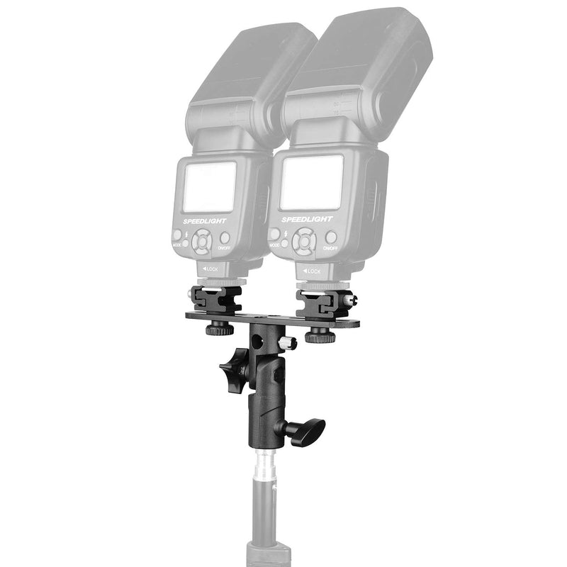 ChromLives Dual Flash Bracket Hot Shoe Speedlight Stand Umbrella Holder Light Stand Bracket Mount 1/4'' to 3/8'' Compatible with Studio Video DSLR Camera Canon Nikon Yongnuo Black