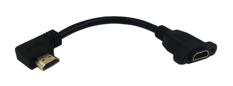 CERRXIAN 15cm 6inch High Speed HDMI 2.0 Left Angle HDMI 2.0 Male to Female Extension Cable with Screw Hole Panel Mount Support 4K 60hz Resolution for Blu Ray Player, 3D TV, Roku, Xbox360 (Black) (L)