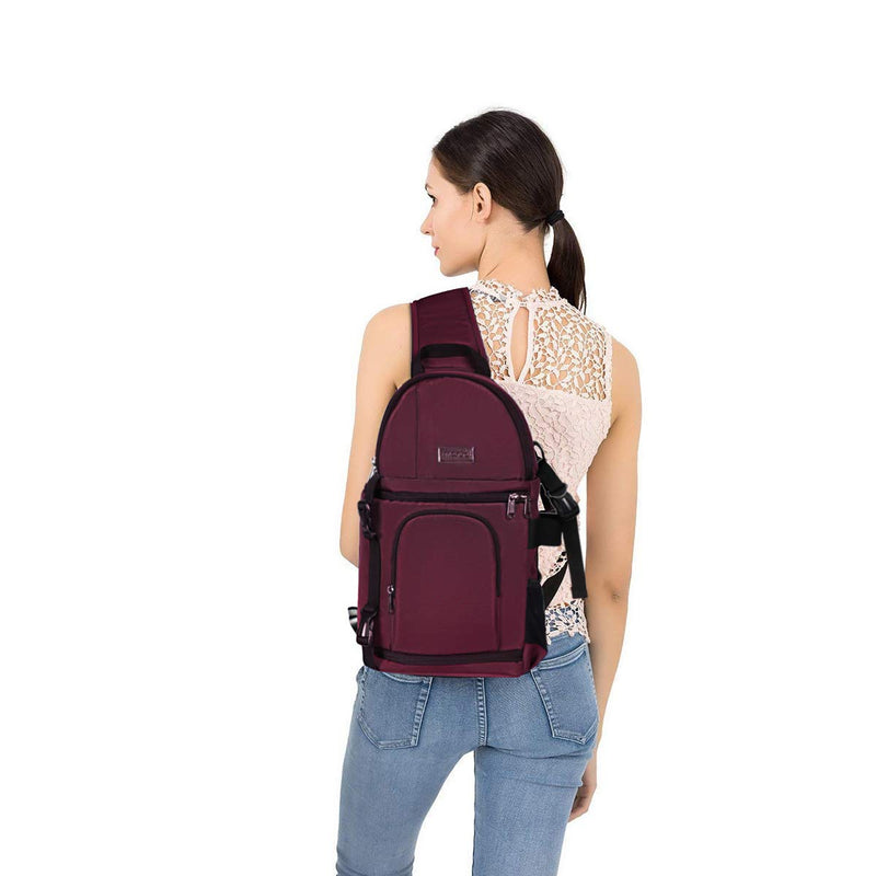 [AUSTRALIA] - MOSISO Camera Sling Bag, DSLR/SLR/Mirrorless Camera Case Shockproof Photography Camera Backpack with Tripod Holder & Removable Modular Inserts Compatible with Canon/Nikon/Sony/Fuji, Wine Red 
