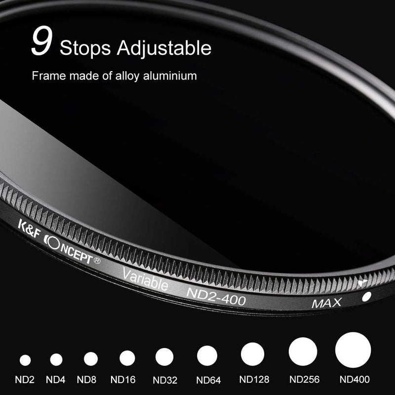 K&F Concept 62mm ND Variable Fader Neutral Density Adjustable Filter ND2-ND400 for Camera Lens