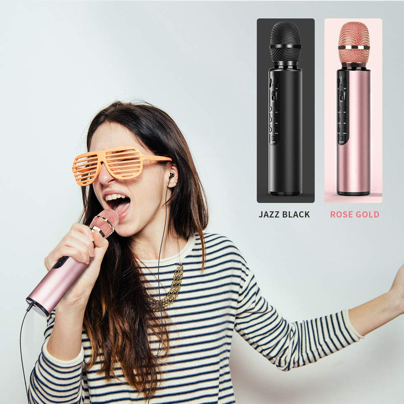 [AUSTRALIA] - Wireless Bluetooth Karaoke Microphone with Dual Stereo Speaker for Cell Phone Tablet PC, Portable Handheld Singing Machine Gifts (2020 Upgraded Rose Gold) 