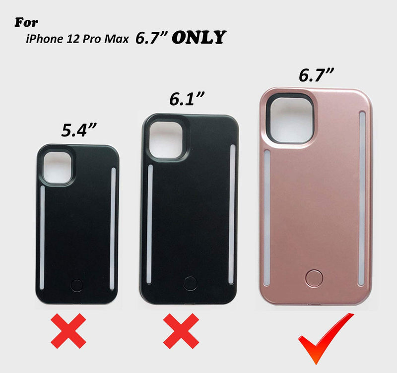 QWIFEY Selfie Light up Case for iPhone 12 Pro Max 6.7 inch,LED Double Light case with Back and Front Dual Rechargeable Selfie Light and Luminous Light for iPhone 12 Pro Max(6.7 inch only, Rose Gold)