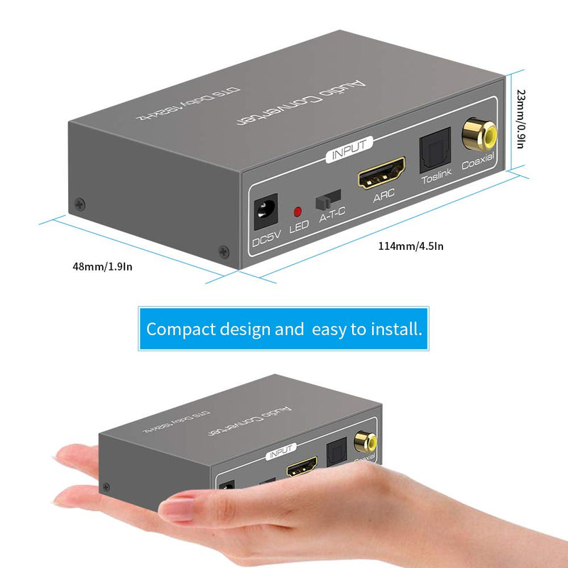 HDMI ARC Adapter to RCA Audio Converter Digital to Analog Stereo DAC Coaxial Optical ARC Input to Coaxial +Optical +L/R+3.5mm Jack Output for TV