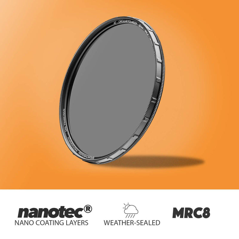 43mm X2 CPL Circular Polarizing Filter for Camera Lenses - AGC Optical Glass Polarizer Filter with Lens Cloth - MRC8 - Nanotec Coatings - Weather Sealed by Breakthrough Photography 43mm